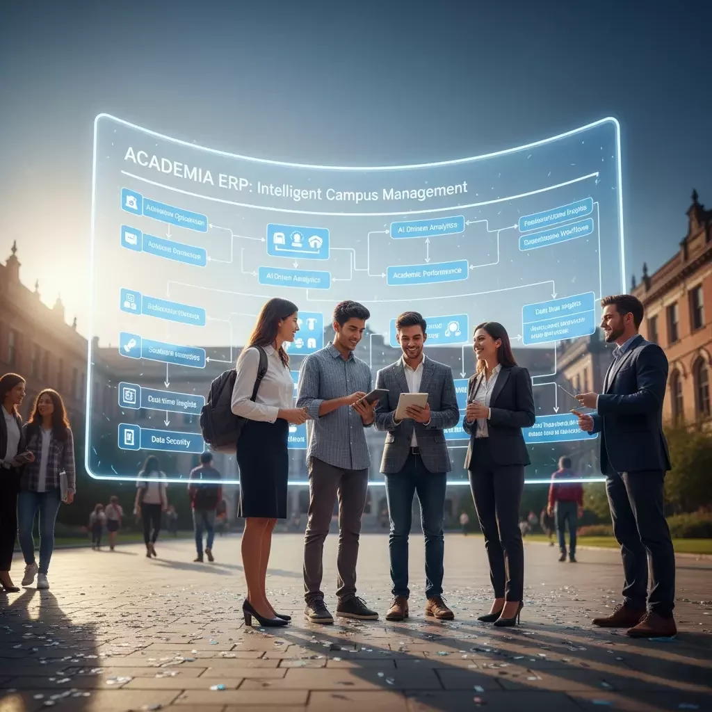 Academia ERP dashboard displaying student information and campus administration tools