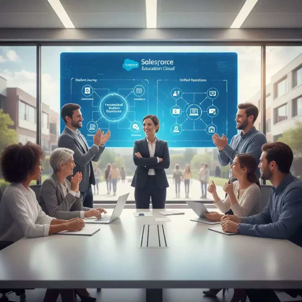 Salesforce Education Cloud dashboard showing student engagement and academic management tools