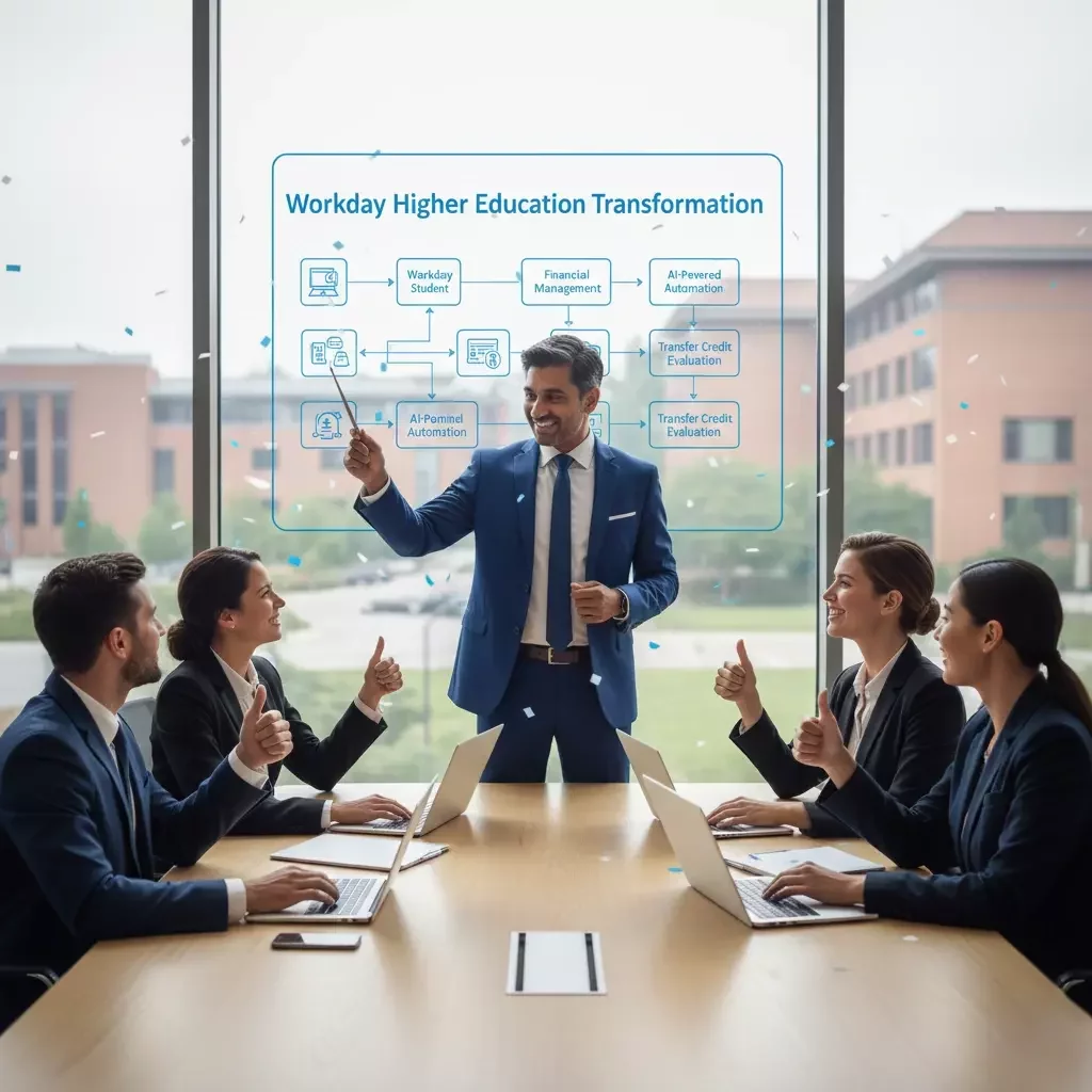 Workday dashboard showing HR, finance, and student management tools for institutions